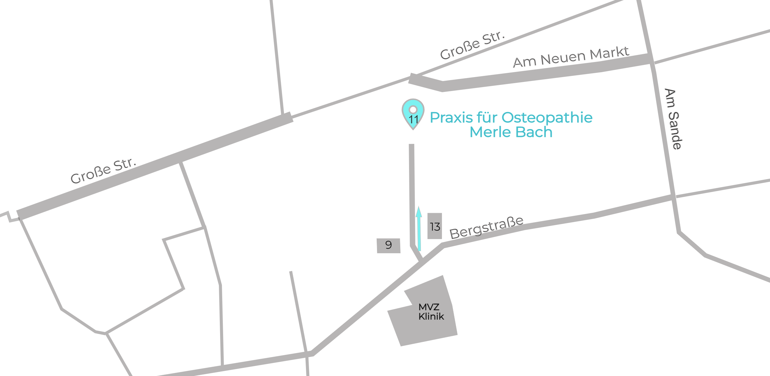Anfahrtskarte und Parkplätze der Praxis für Osteopathie in der Bergstraße 11 in Rotenburg